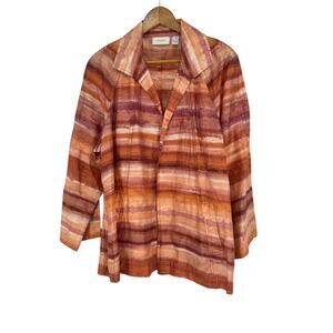 Chico's Open Front Blazer Orange‎ Shadow Striped Linen Blend Women’s Size 16
